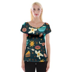 Seamless-pattern-with-breakfast-symbols-morning-coffee Cap Sleeve Top by Ket1n9