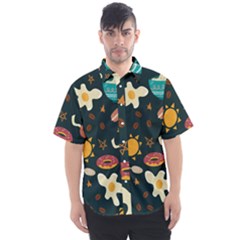 Seamless-pattern-with-breakfast-symbols-morning-coffee Men s Short Sleeve Shirt