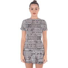 Black And White Hand Drawn Doodles Abstract Pattern Bk Drop Hem Mini Chiffon Dress by dflcprintsclothing