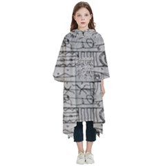 Black And White Hand Drawn Doodles Abstract Pattern Bk Kids  Hooded Rain Ponchos by dflcprintsclothing