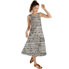 Black And White Hand Drawn Doodles Abstract Pattern Bk Summer Maxi Dress by dflcprintsclothing