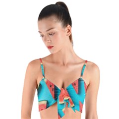 Watermelon Blue Background Woven Tie Front Bralet by Azkajaya