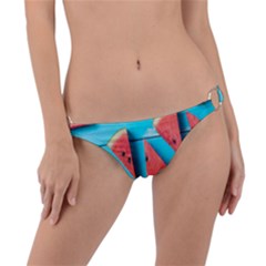 Watermelon Blue Background Ring Detail Bikini Bottoms by Azkajaya