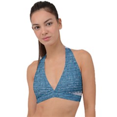 White And Blue Brick Wall Halter Plunge Bikini Top by Azkajaya