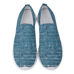 White And Blue Brick Wall Women s Slip On Sneakers