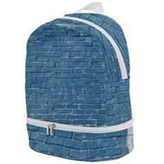 White And Blue Brick Wall Zip Bottom Backpack by Azkajaya