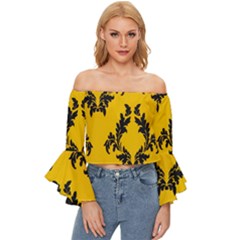 Zebra Zebra Pattern Zebra Fur Zebra Print Strip Off Shoulder Flutter Bell Sleeve Top