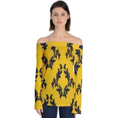 Yellow Regal Filagree Pattern Off Shoulder Long Sleeve Top