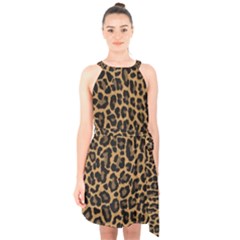 Tiger Skin Art Pattern Halter Collar Waist Tie Chiffon Dress by Ket1n9