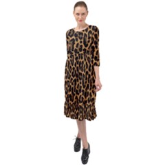 Tiger Skin Art Pattern Ruffle End Midi Chiffon Dress