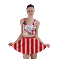 Strip Red White Pattern Mini Skirt by Loisa77