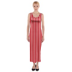 Strip Red White Pattern Fitted Maxi Dress