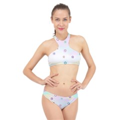 Stars Cute Pastel Pattern Rainbow High Neck Bikini Set by Loisa77