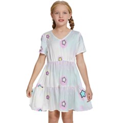 Stars Cute Pastel Pattern Rainbow Kids  Short Sleeve Tiered Mini Dress by Loisa77