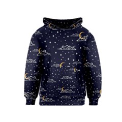 Hand Drawn Scratch Style Night-sky-with-moon-cloud Space Among-stars-seamless Pattern Vector Design Kids  Pullover Hoodie