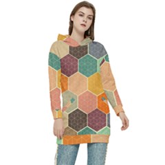 Hexagonal Pattern Vector Women s Long Oversized Pullover Hoodie