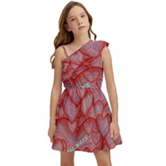 Love Hearts Valentine Red Symbol Kids  One Shoulder Party Dress