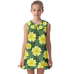 Bloom Flowering Yellow Blade Green Kids  Pilgrim Collar Ruffle Hem Dress by Loisa77