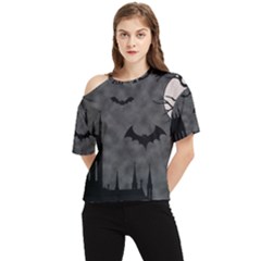 Halloween Background Halloween Scene One Shoulder Cut Out T-shirt by Ket1n9