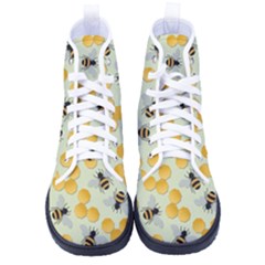 Bees Pattern Honey Bee Bug Honeycomb Honey Beehive Women s High-top Canvas Sneakers