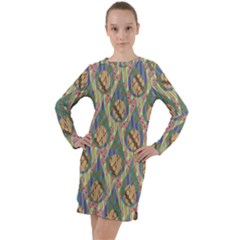 Tribal Background Boho Batik Long Sleeve Hoodie Dress by anzea