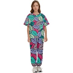 Pattern Leaves Background Nature Kids  T-shirt And Pants Sports Set by Proyonanggan