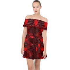 Pattern Black Red Off Shoulder Chiffon Dress