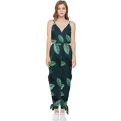 Foliage Sleeveless Tie Ankle Chiffon Jumpsuit