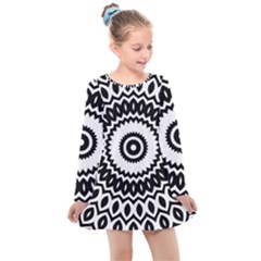 Circular Concentric Radial Symmetry Abstract Kids  Long Sleeve Dress by Proyonanggan