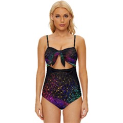 Particles Waves Line Multicoloured Knot Front One-piece Swimsuit by Proyonanggan