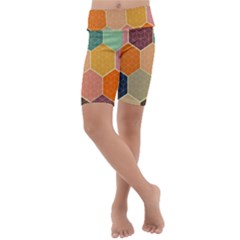 Abstract Hex Hexagon Grid Pattern Honeycomb Kids  Lightweight Velour Cropped Yoga Leggings by Proyonanggan