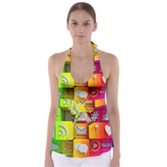 Colorful 3d Social Media Tie Back Tankini Top