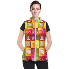 Colorful 3d Social Media Women s Puffer Vest