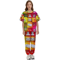 Colorful 3d Social Media Kids  T-shirt And Pants Sports Set by Ket1n9