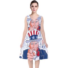 Independence Day United States Of America V-neck Midi Sleeveless Dress  by Ket1n9