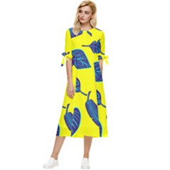 Sheets Pattern Picture Detail Bow Sleeve Chiffon Midi Dress