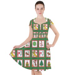 Christmas Paper Christmas Pattern Cap Sleeve Midi Dress