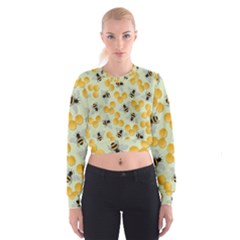 Bees Pattern Honey Bee Bug Honeycomb Honey Beehive Cropped Sweatshirt by Bedest