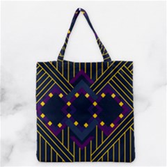 Line Square Pattern Violet Blue Yellow Design Grocery Tote Bag by Ravend