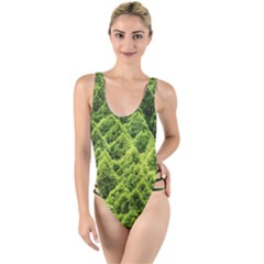 Green Pine Forest High Leg Strappy Swimsuit by Ravend