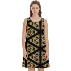 Pattern Stained Glass Triangles Round Neck Sleeve Casual Dress With Pockets by HermanTelo