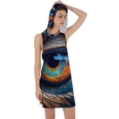 Eye Bird Feathers Vibrant Racer Back Hoodie Dress by Hannah976