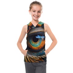 Eye Bird Feathers Vibrant Kids  Sleeveless Hoodie by Hannah976