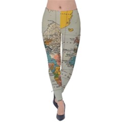 Vintage World Map Velvet Leggings by Loisa77