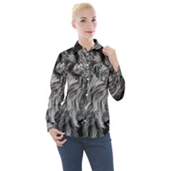 Angry Male Lion Wild Animal Women s Long Sleeve Pocket Shirt