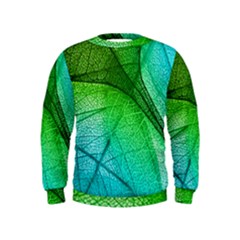 3d Leaves Texture Sheet Blue Green Kids  Sweatshirt