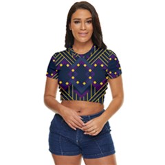 Line Square Pattern Violet Blue Yellow Design Side Button Cropped T-shirt