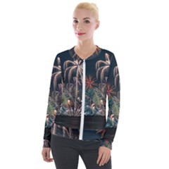 Firework Fireworks Display Lake Velvet Zip Up Jacket by Proyonanggan