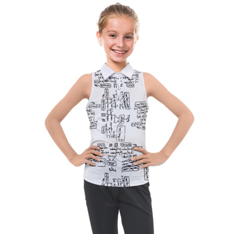 Blackboard Algorithms Black And White Pattern Kids  Sleeveless Polo T-shirt by dflcprintsclothing