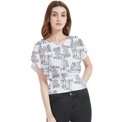 Blackboard Algorithms Black And White Pattern Butterfly Chiffon Blouse by dflcprintsclothing